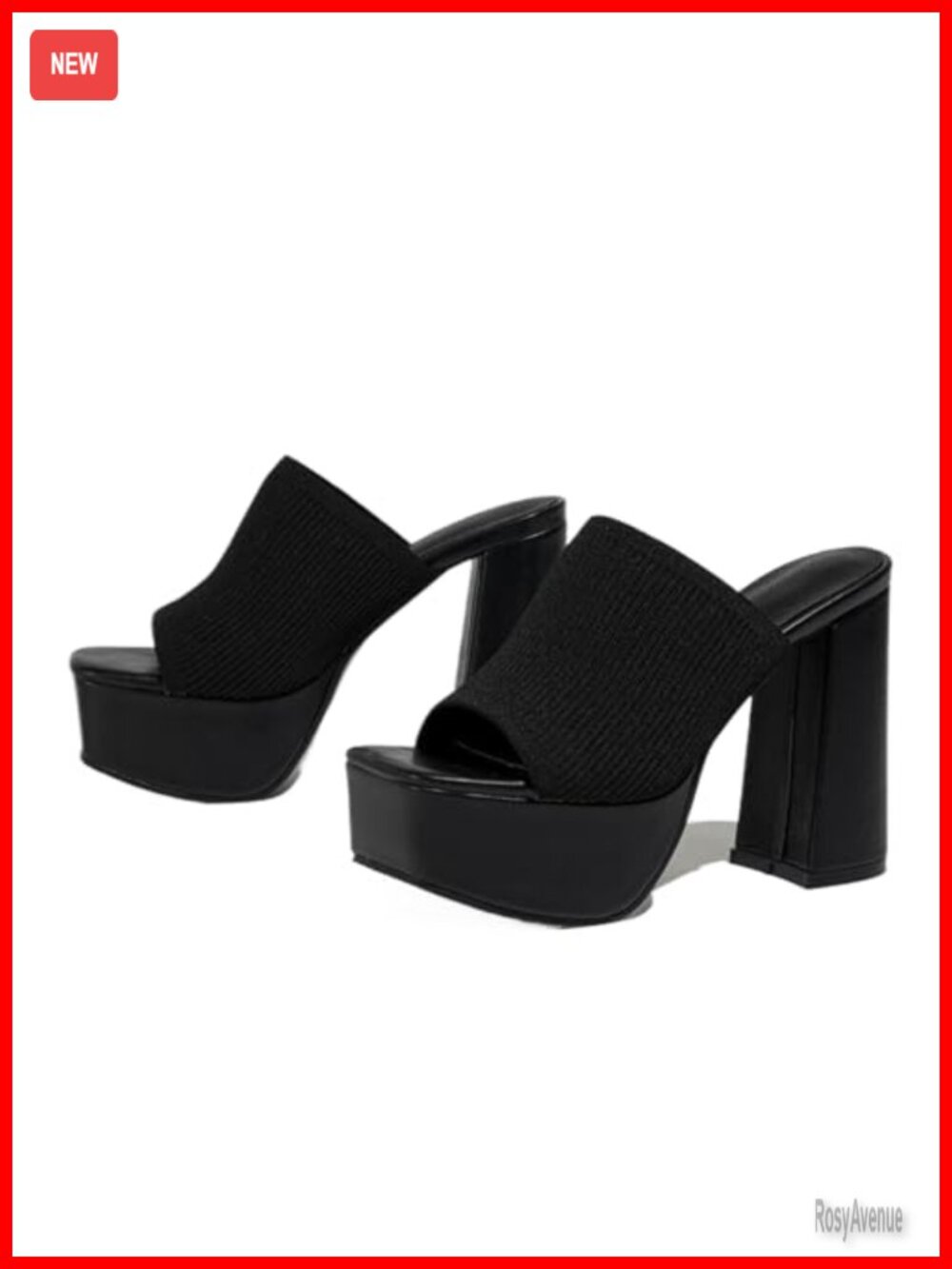 Women's Knitted Peep Toe Platform Chunky High Heel Slide Sandals Slip-On Square